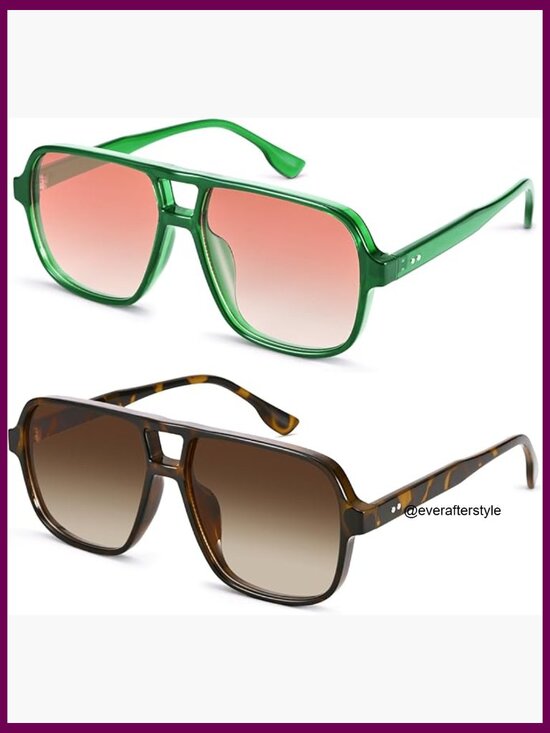 Oversized Aviator Sunglasses Retro 70s Square Frame UV400 Protection main image 6